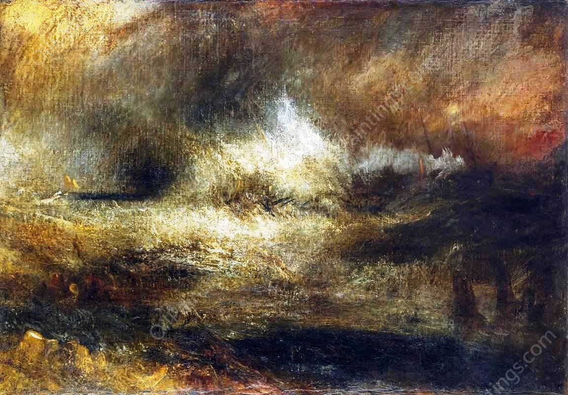 Stormy Sea with Blazing Wreck by Joseph Mallord William Turner - Hand-Painted Oil Painting Reproduction