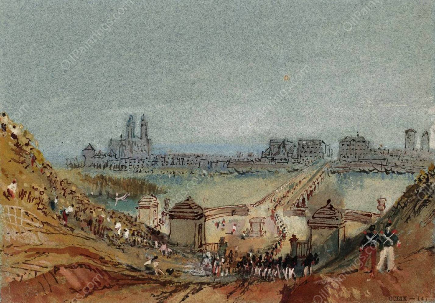 Tours from Above the Place de la Tranchee at the Northern End of the Pont de Tours by Joseph Mallord William Turner - Hand-Painted Oil Painting Reproduction