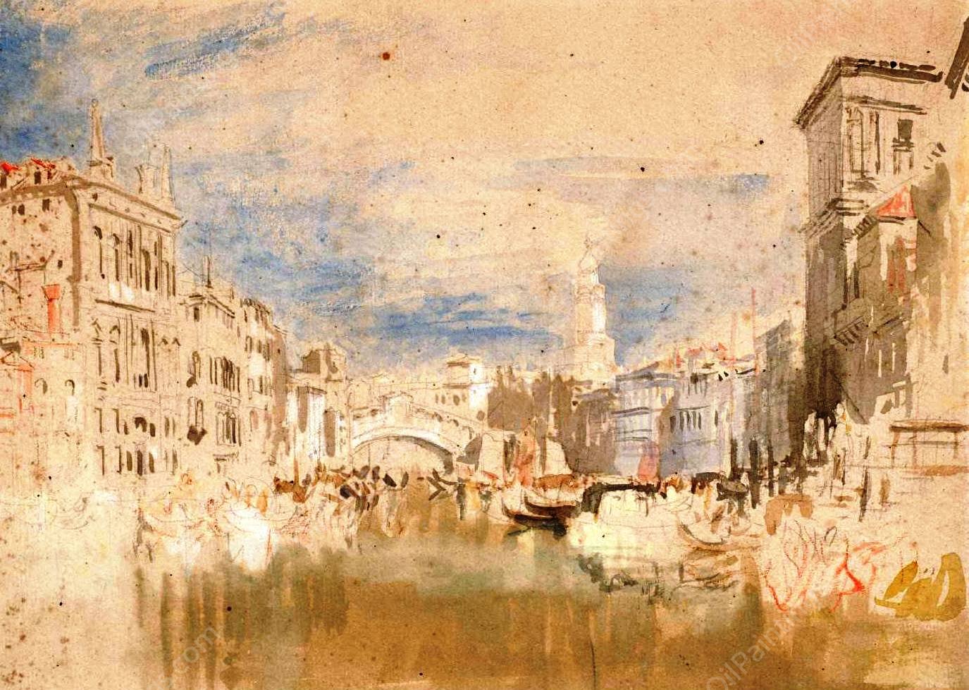 Venice, Looking towards the Rialto Bridge from near the Palazzo Grimani by Joseph Mallord William Turner - Hand-Painted Oil Painting Reproduction