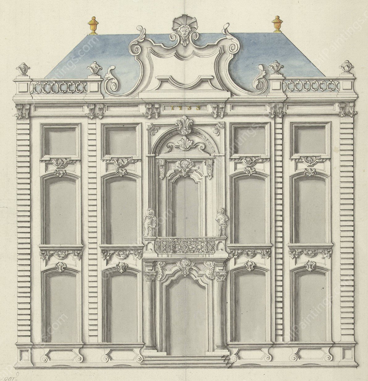 Voornaam woonhuis met platte stoep  by Joseph Massol - Hand-Painted Oil Painting Reproduction