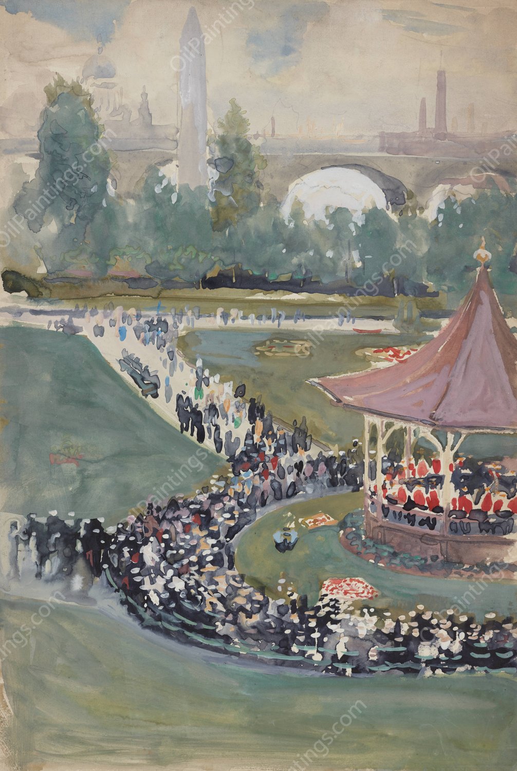 Band Concert  by Joseph Pennell - Hand-Painted Oil Painting Reproduction