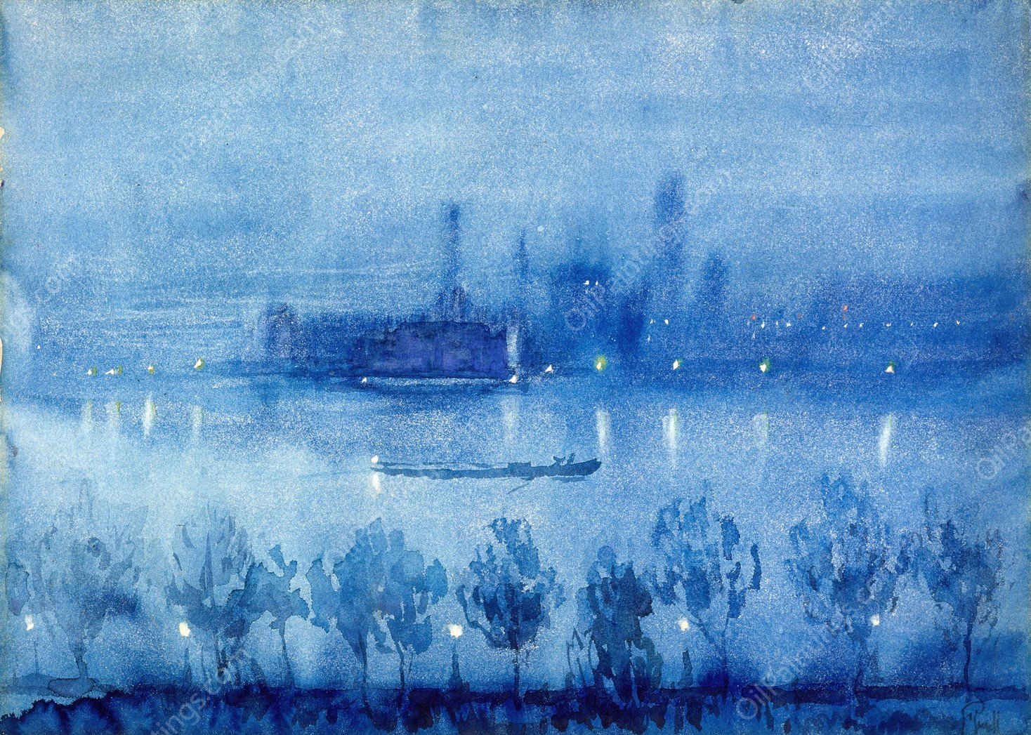 Blue Night, London  by Joseph Pennell - Hand-Painted Oil Painting Reproduction