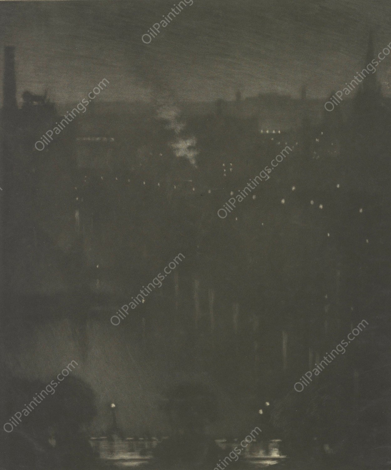 Charing Cross Bridge at Night  by Joseph Pennell - Hand-Painted Oil Painting Reproduction