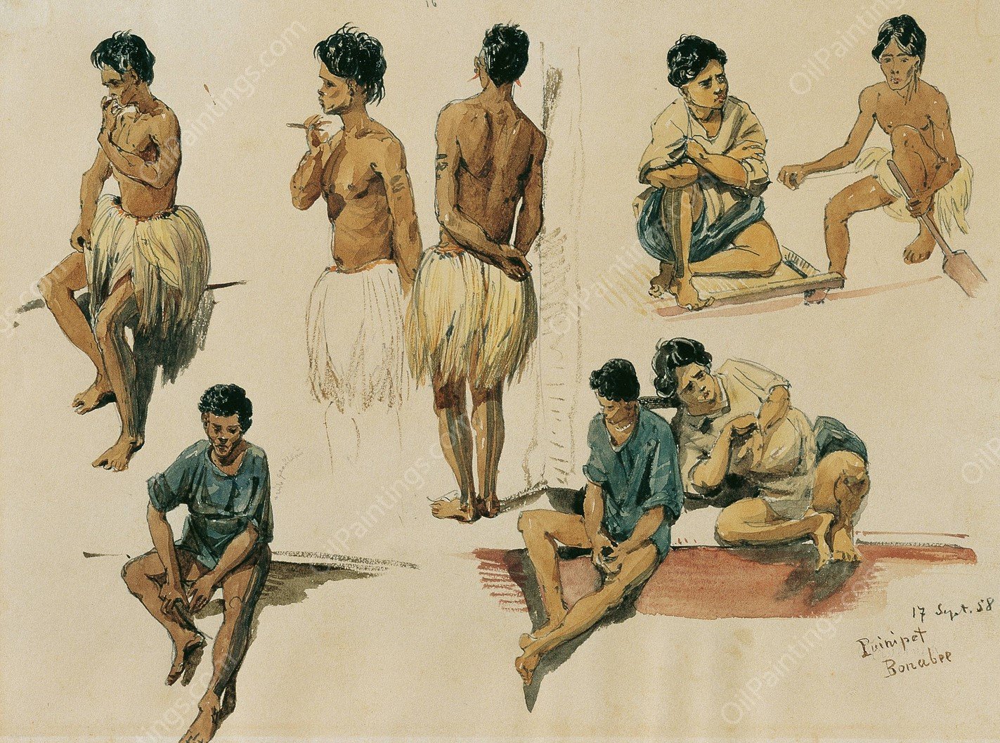 Eingeborene der Insel Puinipet  by Joseph Selleny - Hand-Painted Oil Painting Reproduction