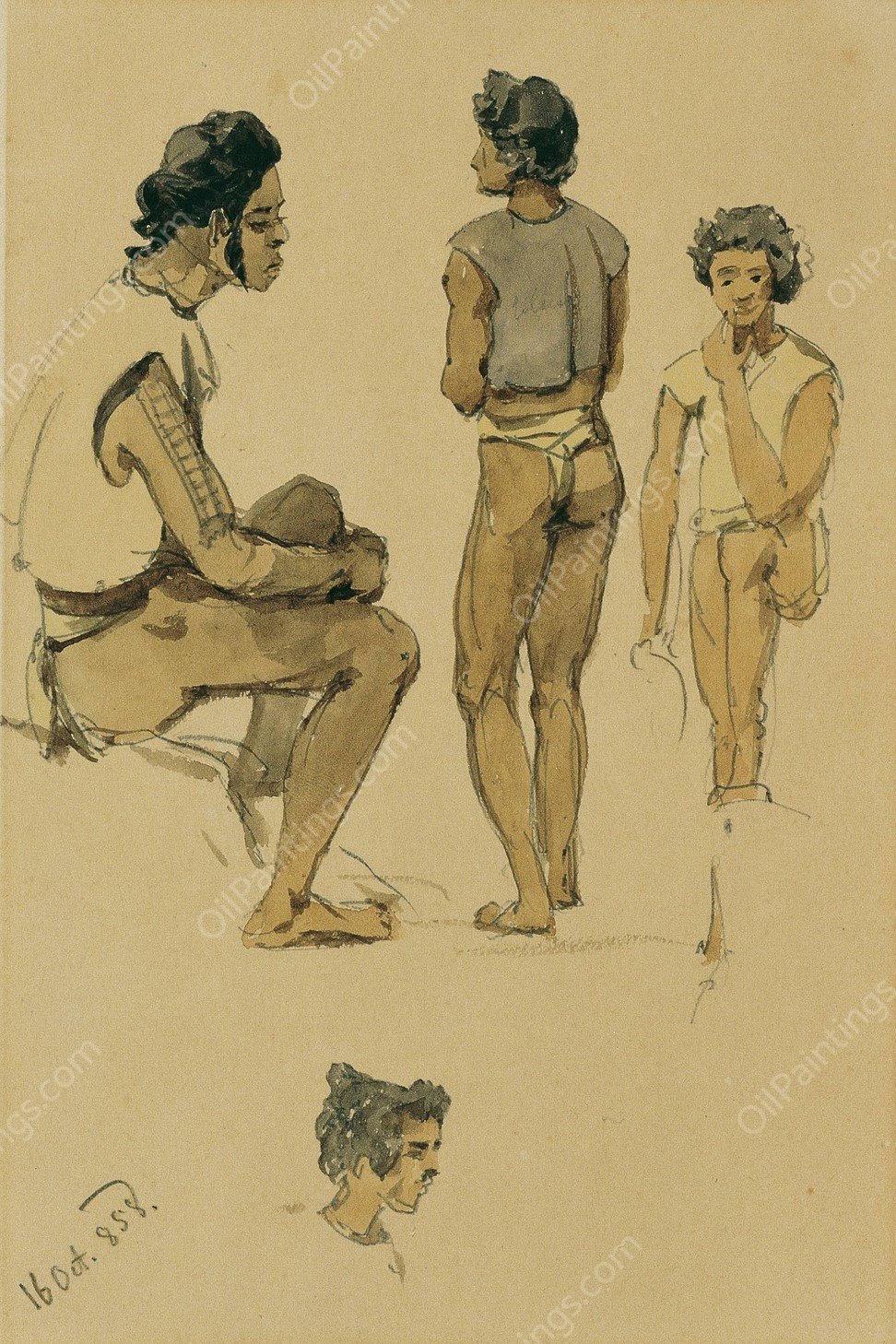 Eingeborene der Stewart Island  by Joseph Selleny - Hand-Painted Oil Painting Reproduction