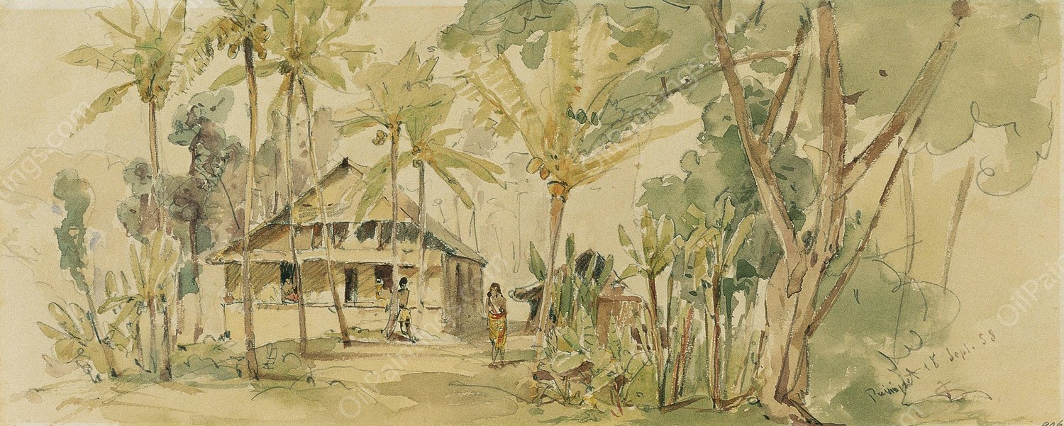 Haus des Roankiddi-Hauptlings auf der Insel Puinipet  by Joseph Selleny - Hand-Painted Oil Painting Reproduction