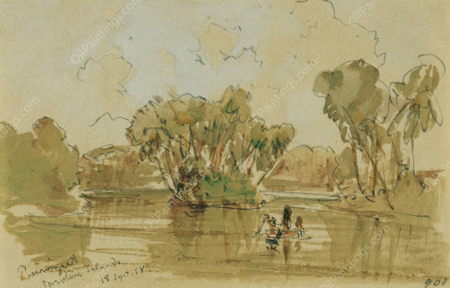 Landschaft auf der Insel Puinipet  by Joseph Selleny - Hand-Painted Oil Painting Reproduction