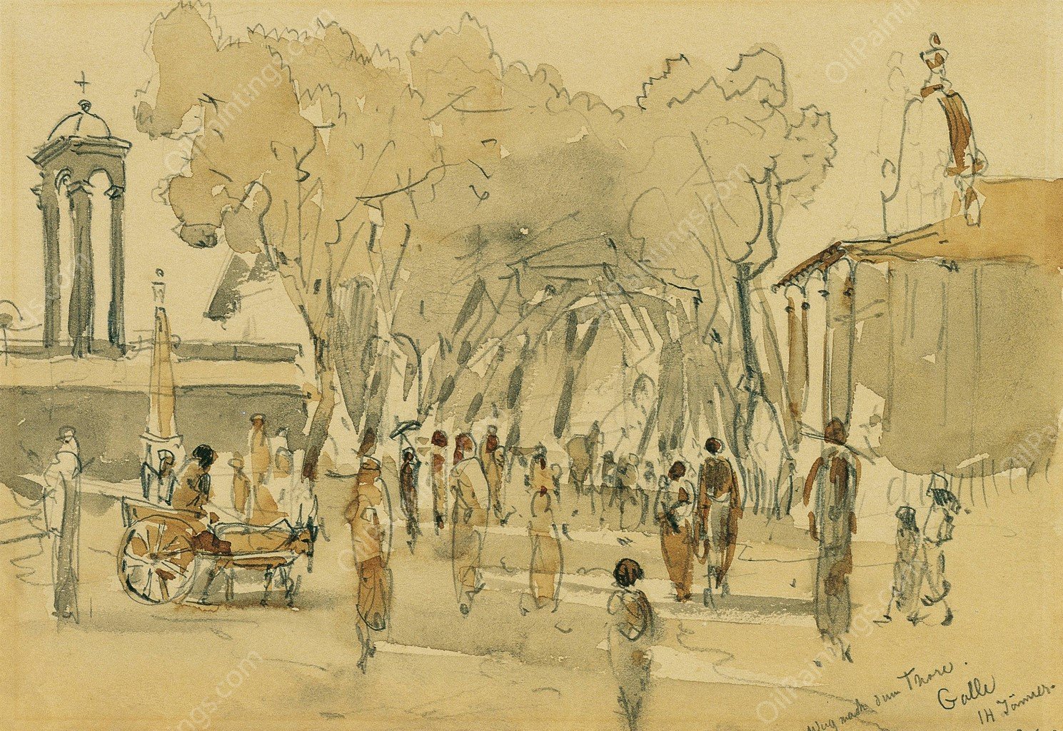 Weg nach dem Tor in Point de Galle auf Ceylon  by Joseph Selleny - Hand-Painted Oil Painting Reproduction