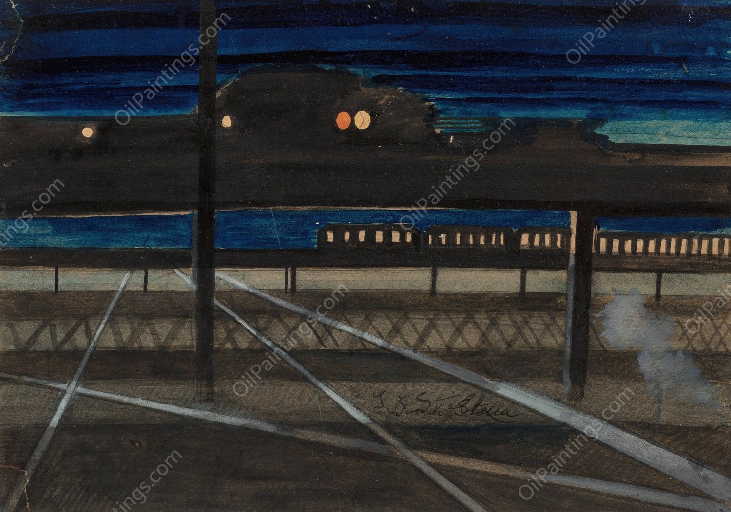 Elevated Railroad  by Joseph Stella - Hand-Painted Oil Painting Reproduction
