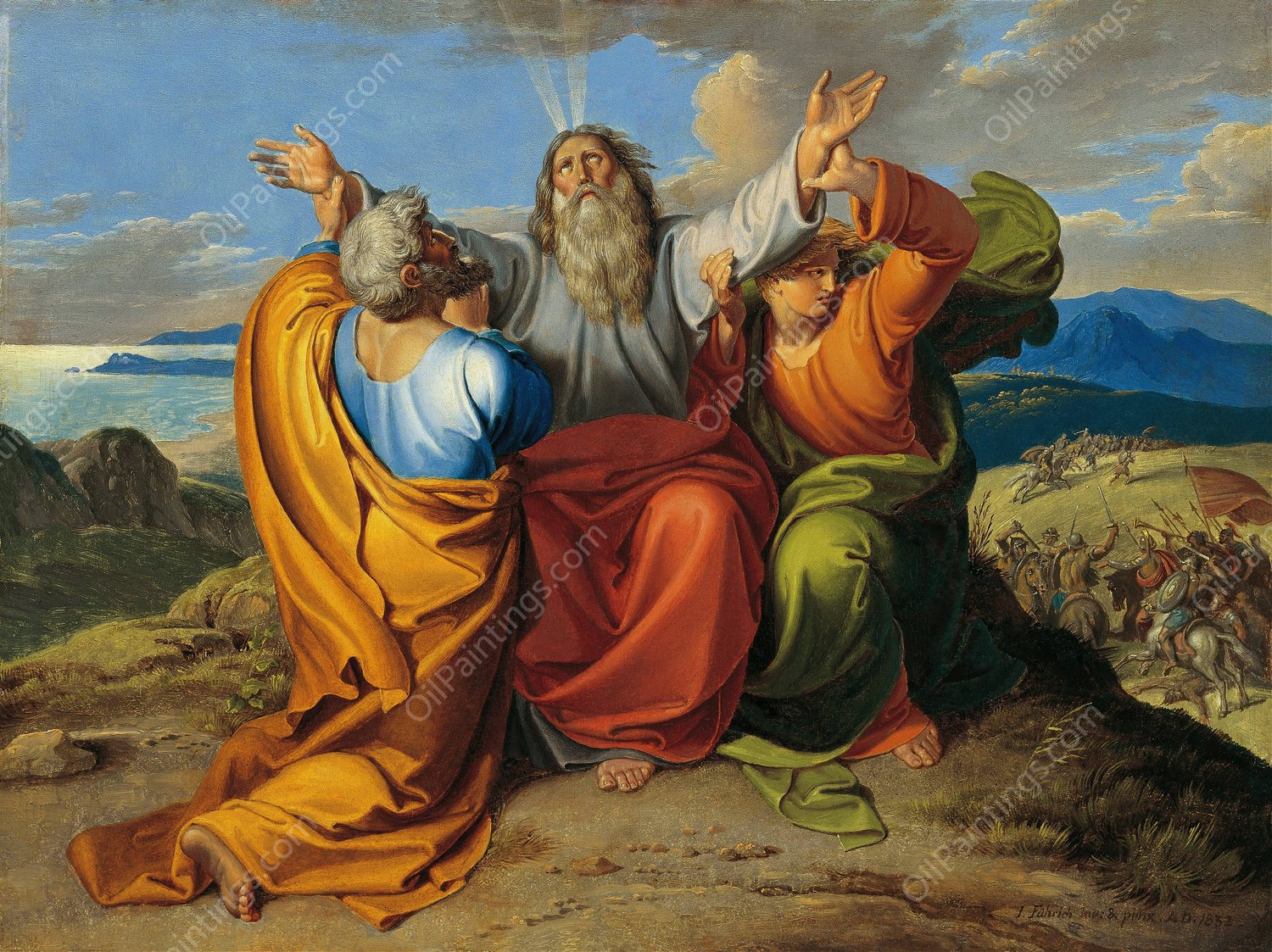 The Praying Moses with Aaron and Hur on the Mountain Horeb  by Joseph Von Fuhrich - Hand-Painted Oil Painting Reproduction