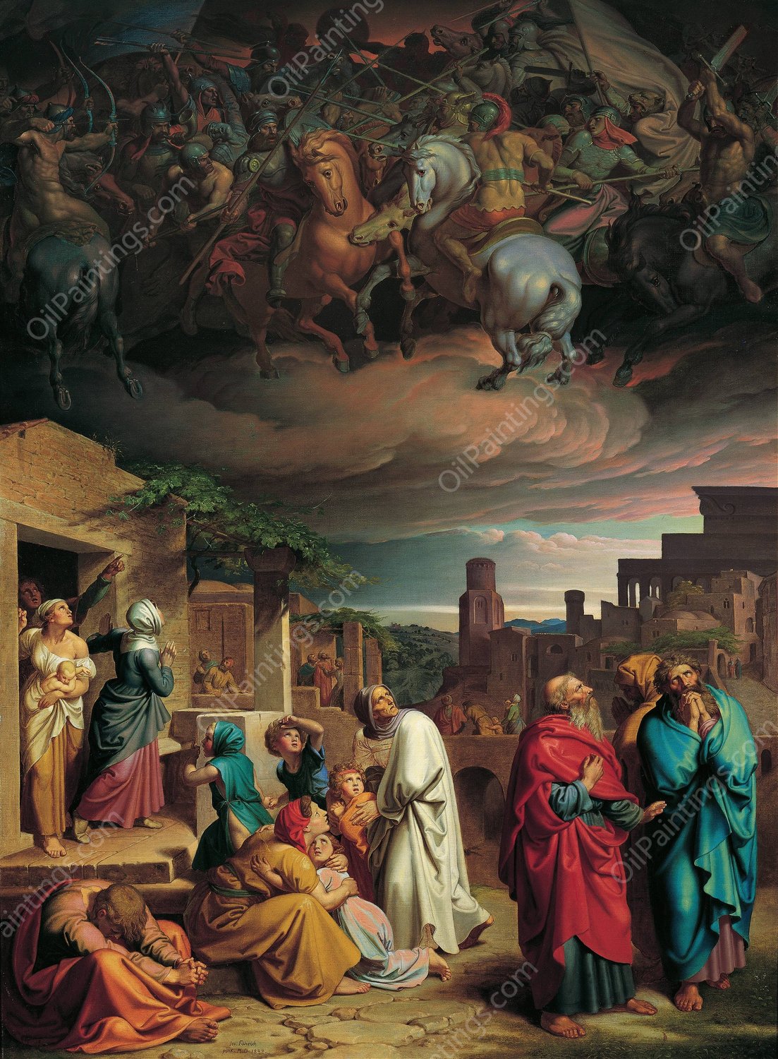 Vision of the people of Jerusalem before the conquest of the city by Antiochus IV. Epiphanes  by Joseph Von Fuhrich - Hand-Painted Oil Painting Reproduction