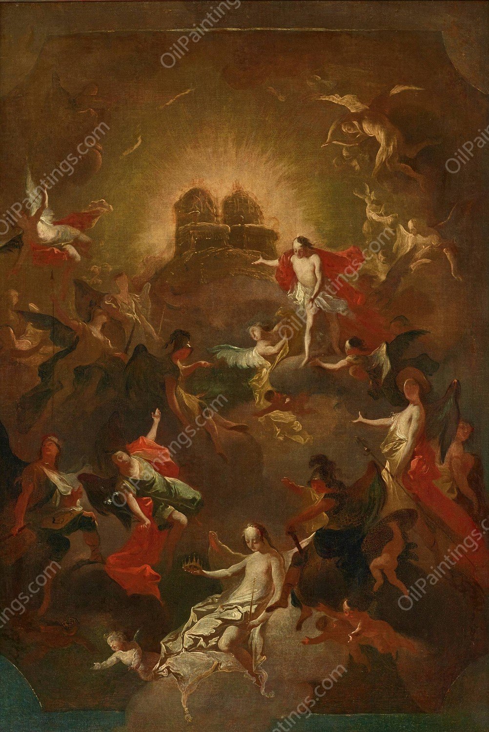 Christus und die neun EngelchOre erwarten Maria vor seinem und ihrem Thron  by Joseph Winterhalder The Younger - Hand-Painted Oil Painting Reproduction