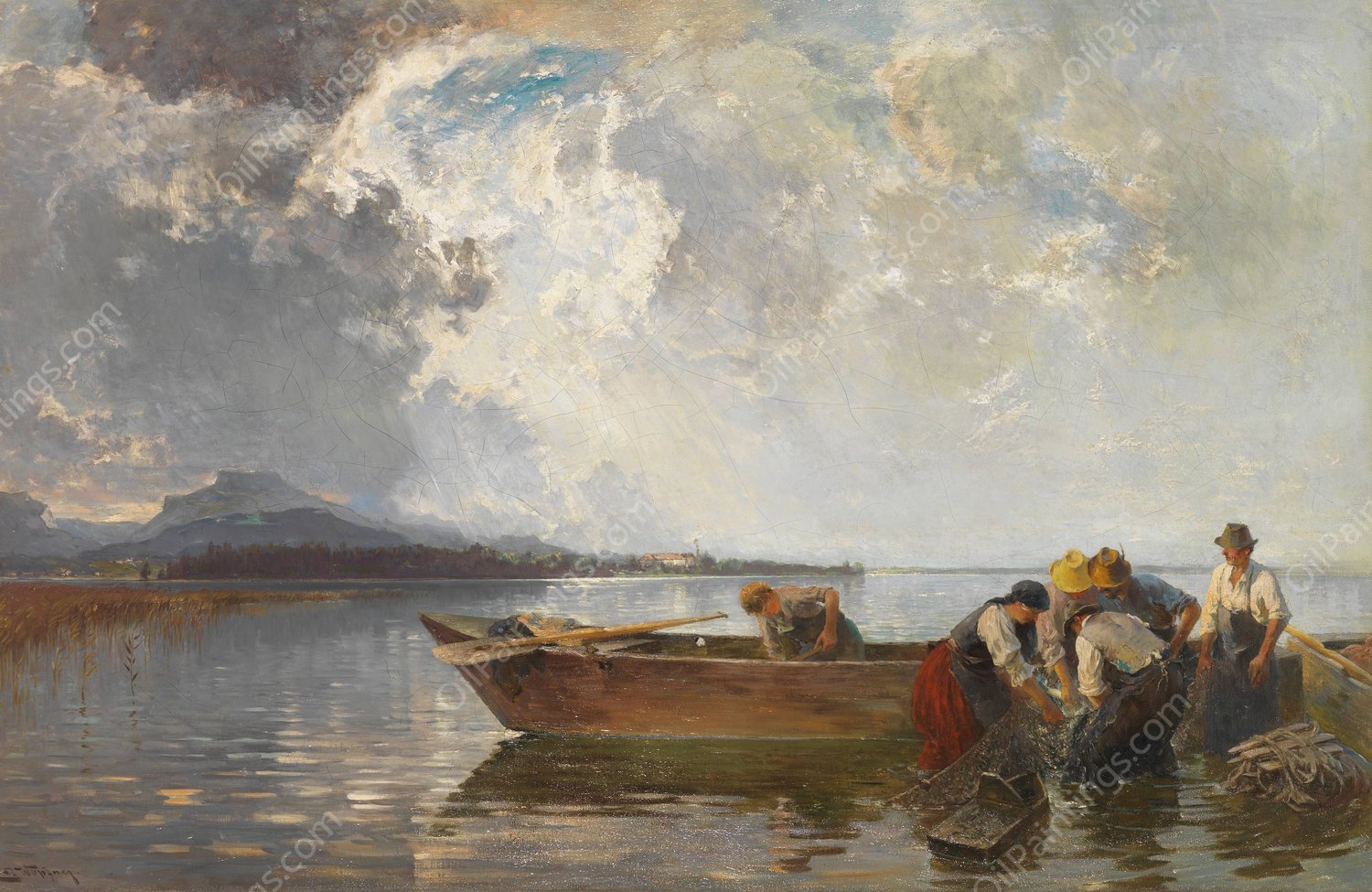 Fischerzug am Chiemsee  by Joseph Wopfner - Hand-Painted Oil Painting Reproduction