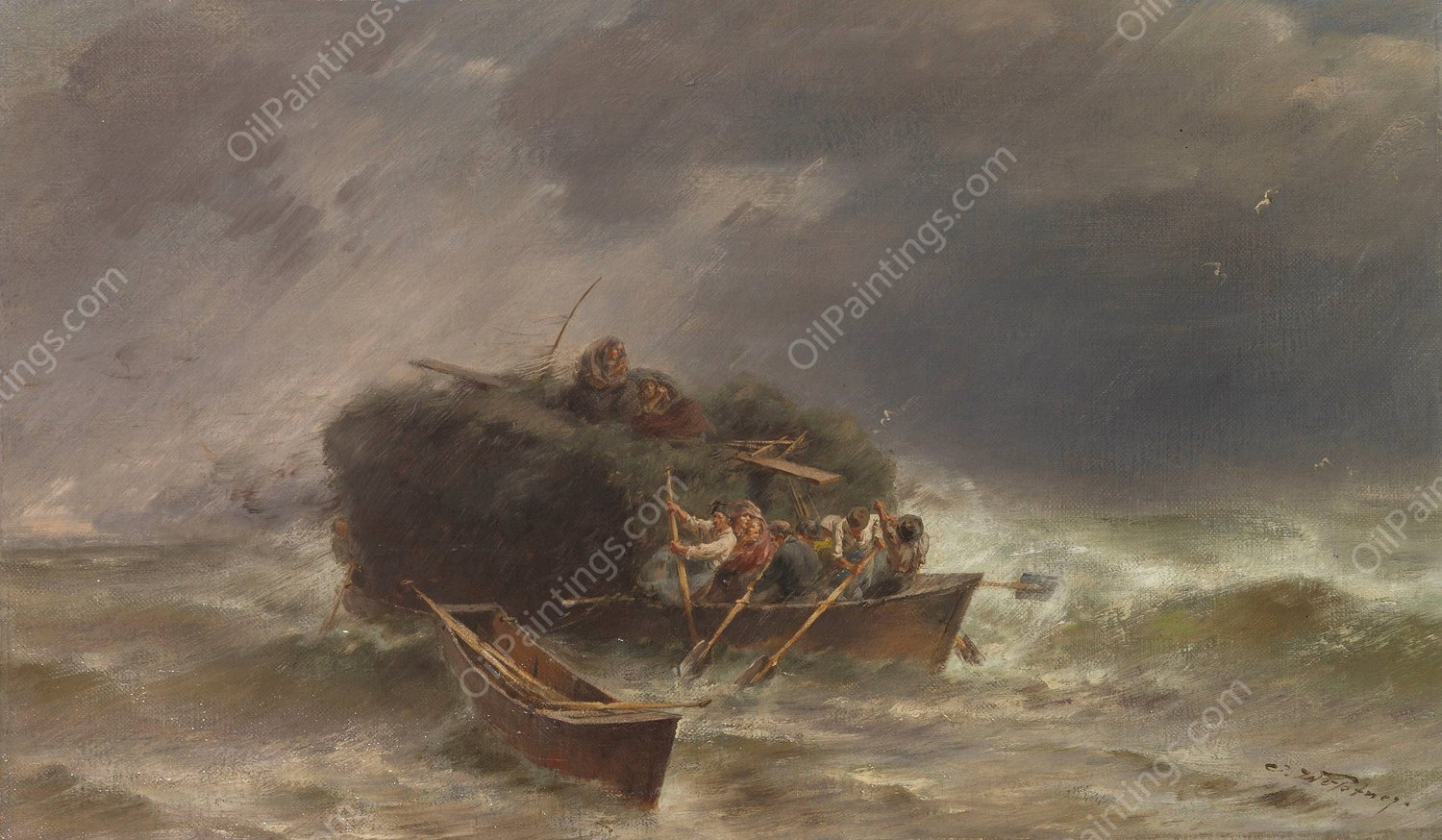 Heuschiff im Sturm  by Joseph Wopfner - Hand-Painted Oil Painting Reproduction