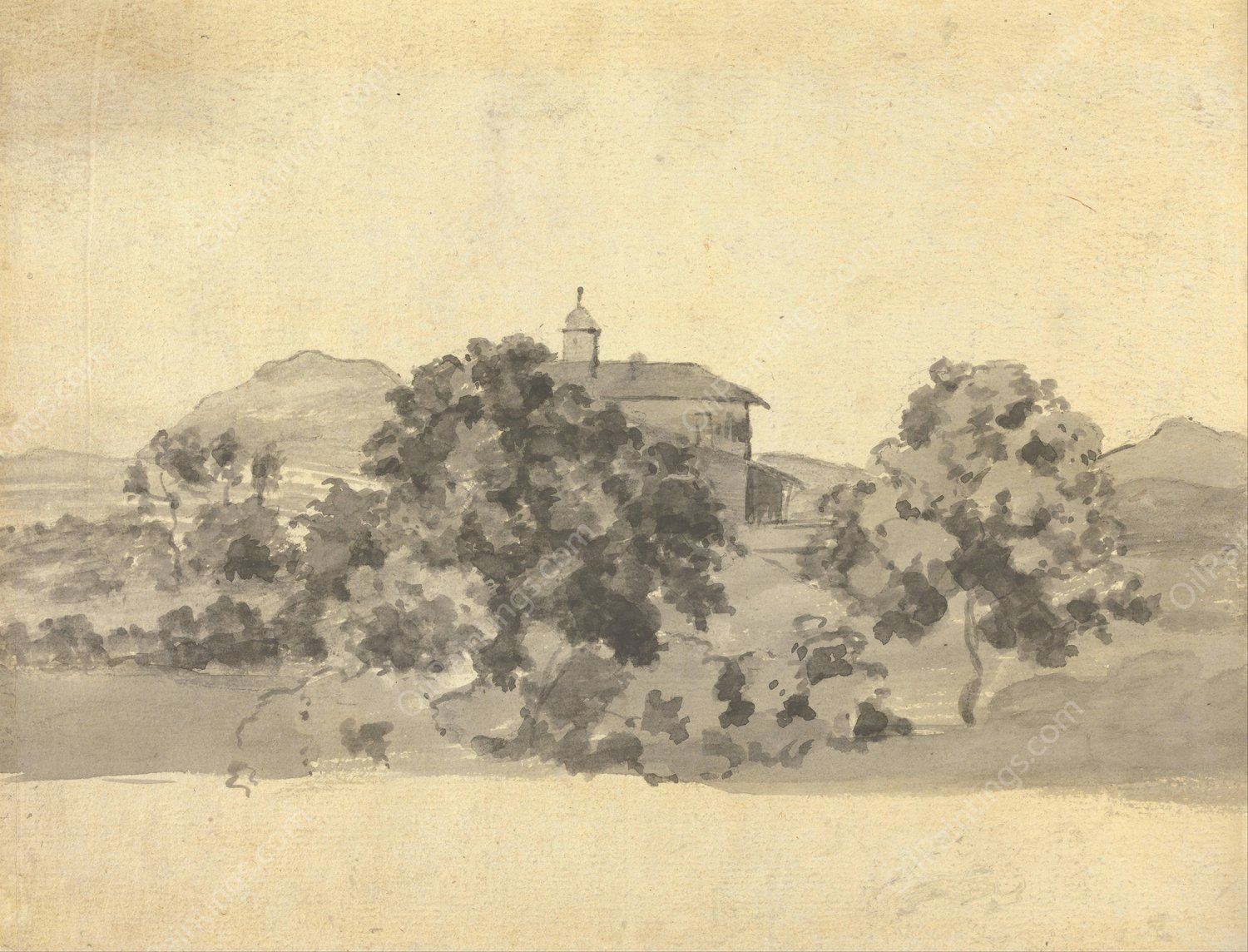 A Church in Italy by Joseph Wright Of Derby - Hand-Painted Oil Painting Reproduction