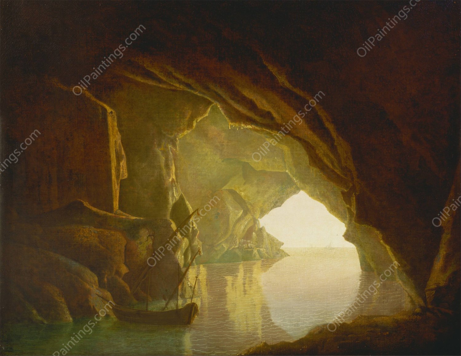 A Grotto in the Gulf of Salerno, Sunset by Joseph Wright Of Derby - Hand-Painted Oil Painting Reproduction