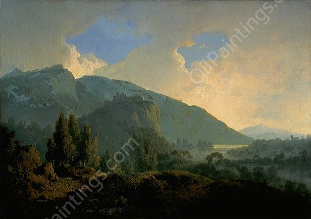 An Italian Landscape with Mountains and a River by Joseph Wright Of Derby - Hand-Painted Oil Painting Reproduction