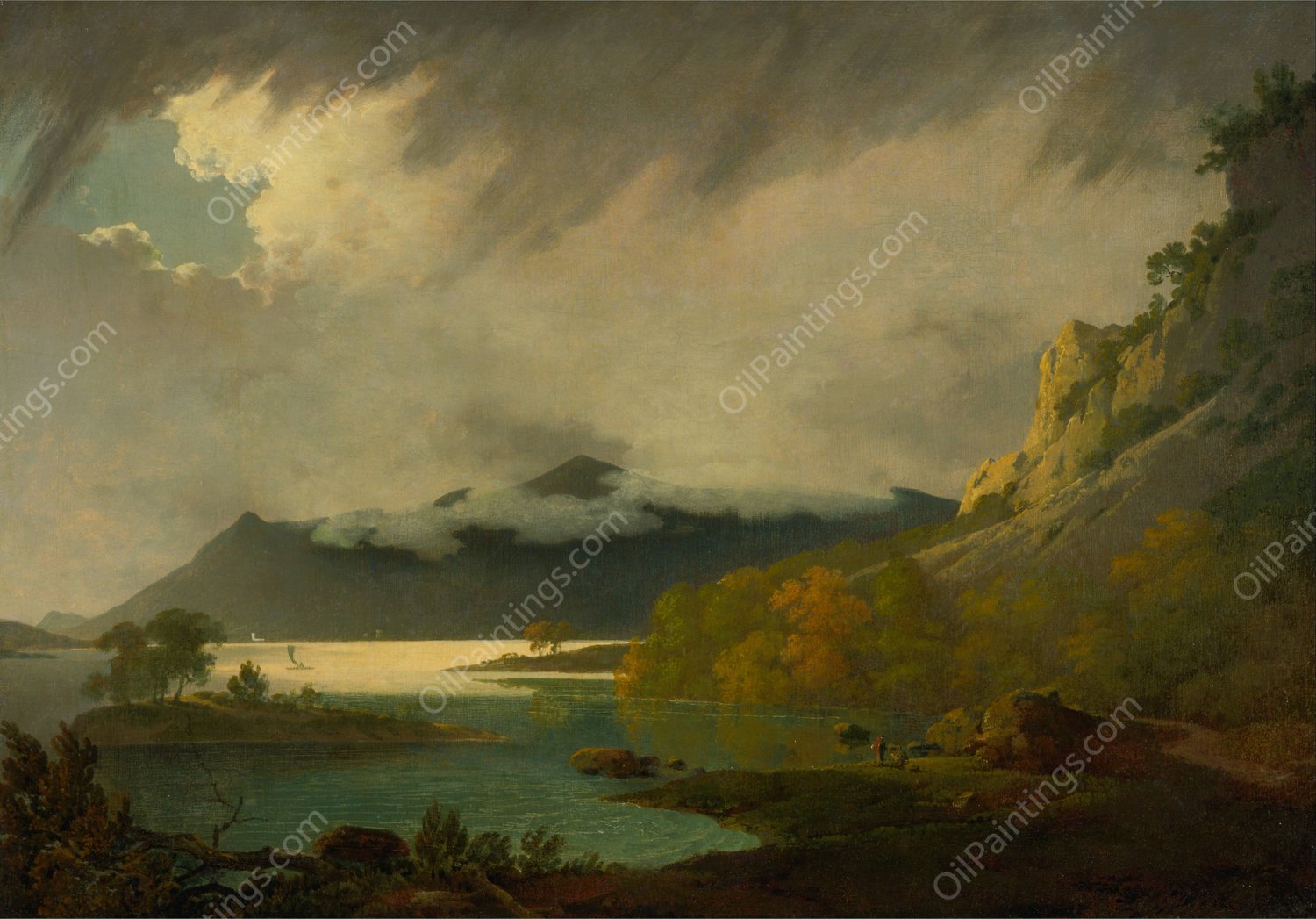 Derwent Water, with Skiddaw in the distance by Joseph Wright Of Derby - Hand-Painted Oil Painting Reproduction