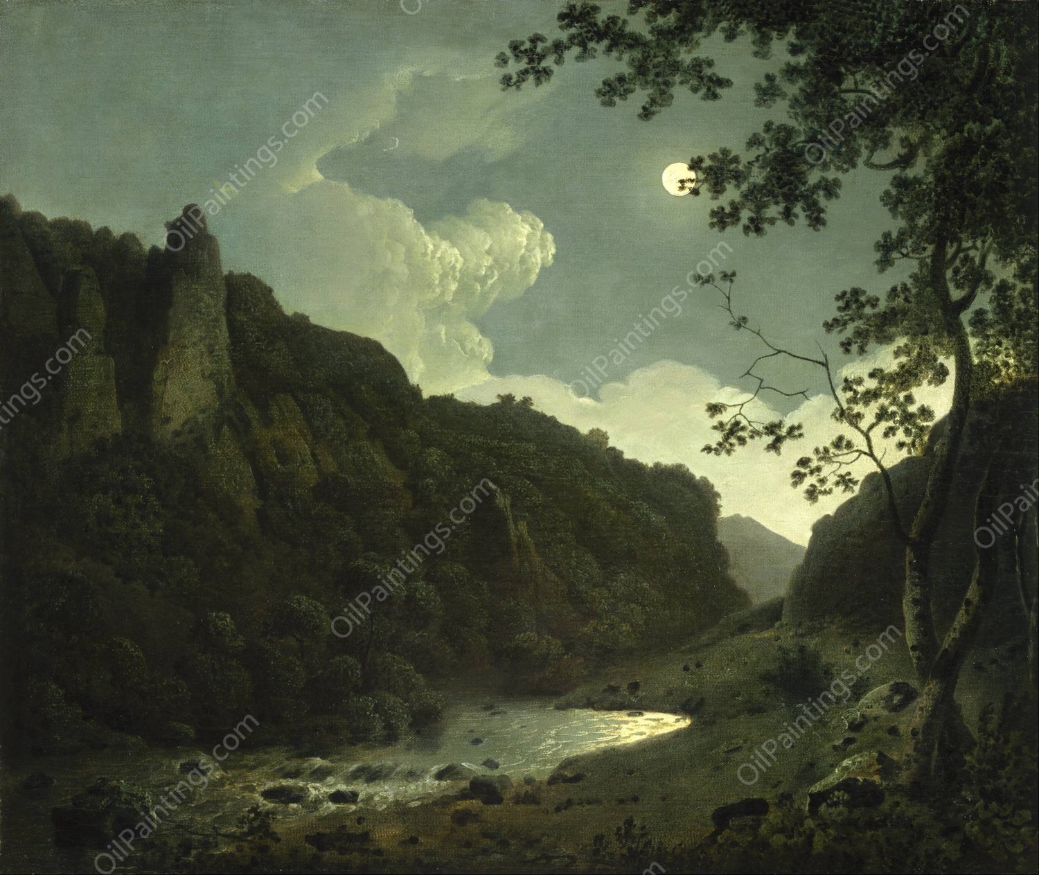 Dovedale by Moonlight by Joseph Wright Of Derby - Hand-Painted Oil Painting Reproduction