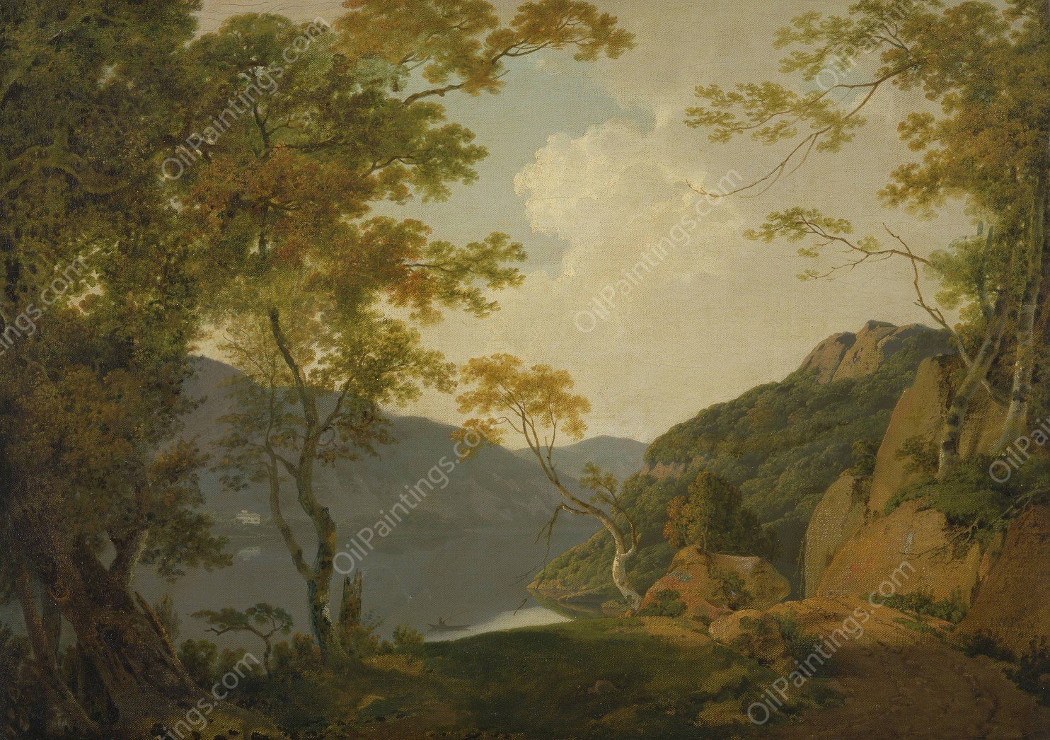 Lake Scene by Joseph Wright Of Derby - Hand-Painted Oil Painting Reproduction