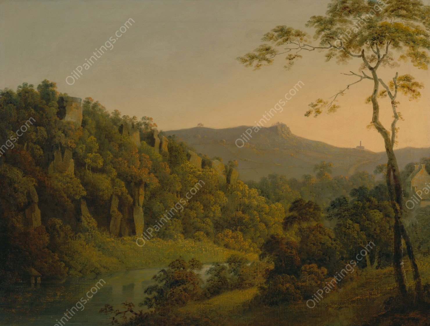 Matlock Dale, looking toward Black Rock Escarpment by Joseph Wright Of Derby - Hand-Painted Oil Painting Reproduction