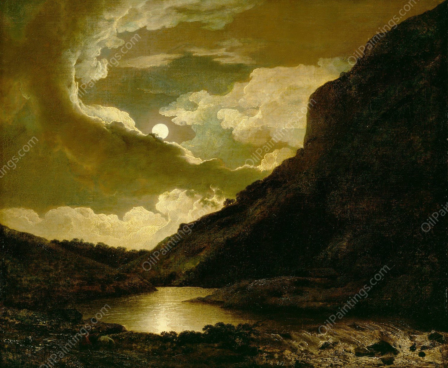 Matlock Tor By Moonlight  by Joseph Wright Of Derby - Hand-Painted Oil Painting Reproduction