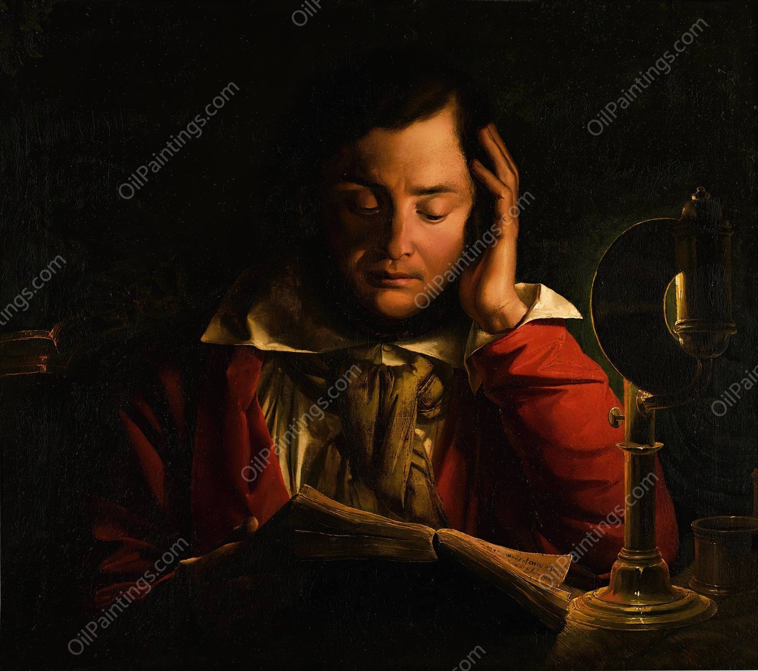 Portrait of a scholar in his study  by Joseph Wright Of Derby - Hand-Painted Oil Painting Reproduction