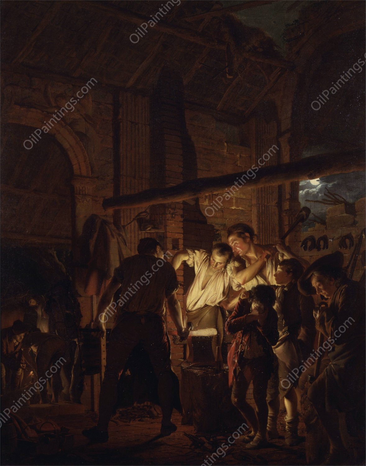 The Blacksmith's Shop by Joseph Wright Of Derby - Hand-Painted Oil Painting Reproduction