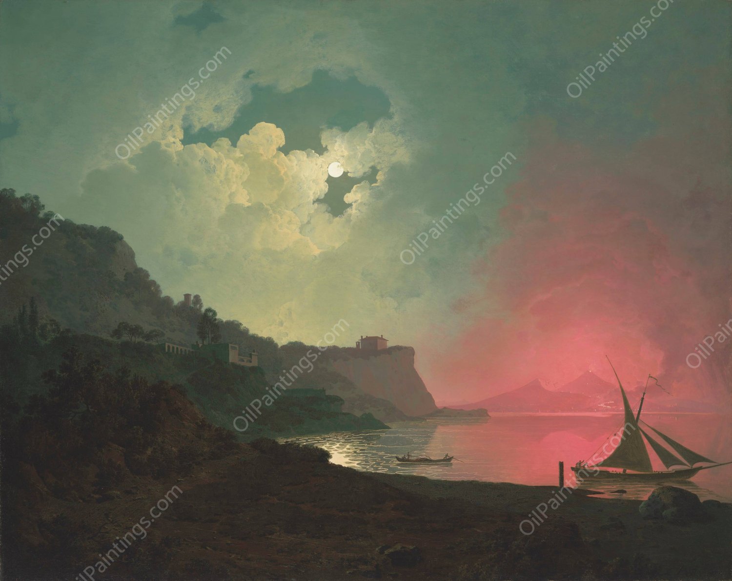 Vesuvius in eruption, viewed from Posillipo  by Joseph Wright Of Derby - Hand-Painted Oil Painting Reproduction