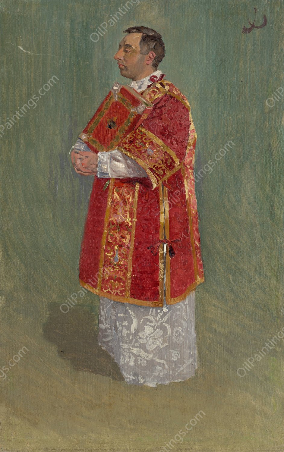 Figure of Clergyman  by Joza Uprka - Hand-Painted Oil Painting Reproduction