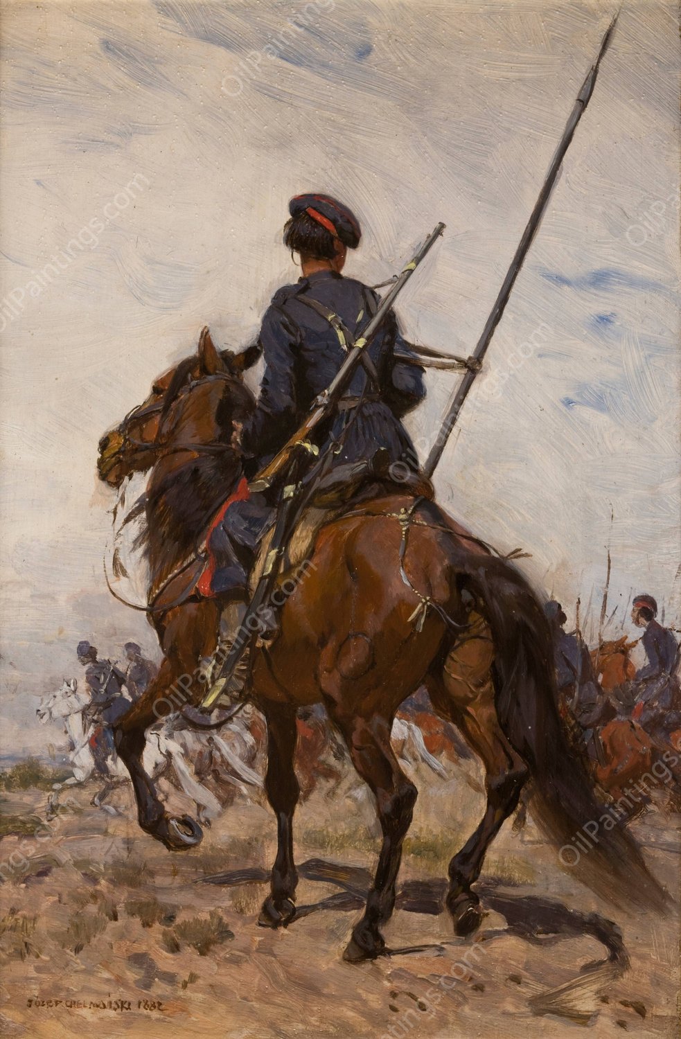 A Cossack  by Jozef Chelmonski - Hand-Painted Oil Painting Reproduction