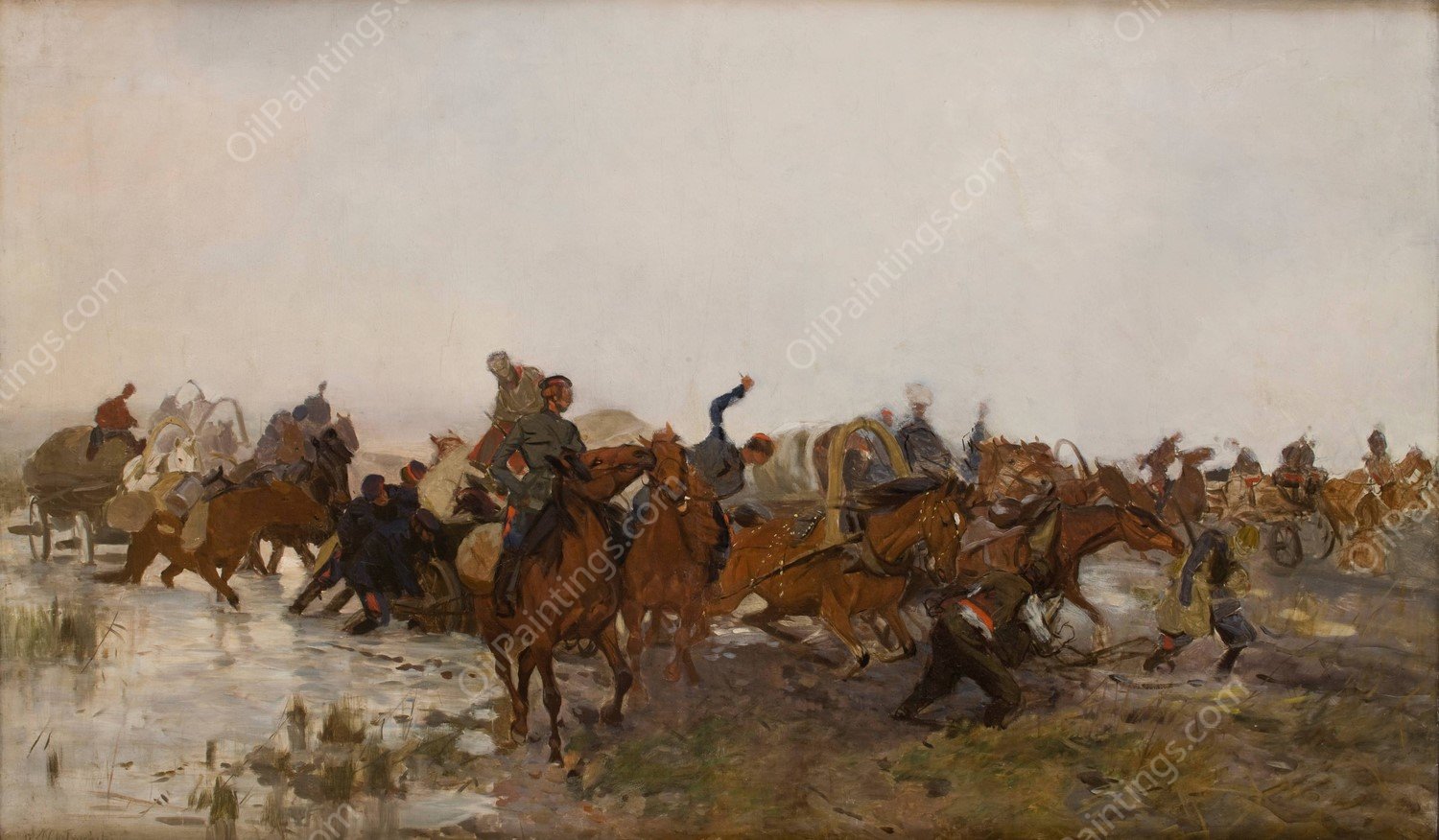 Cossacks in the March  by Jozef Chelmonski - Hand-Painted Oil Painting Reproduction