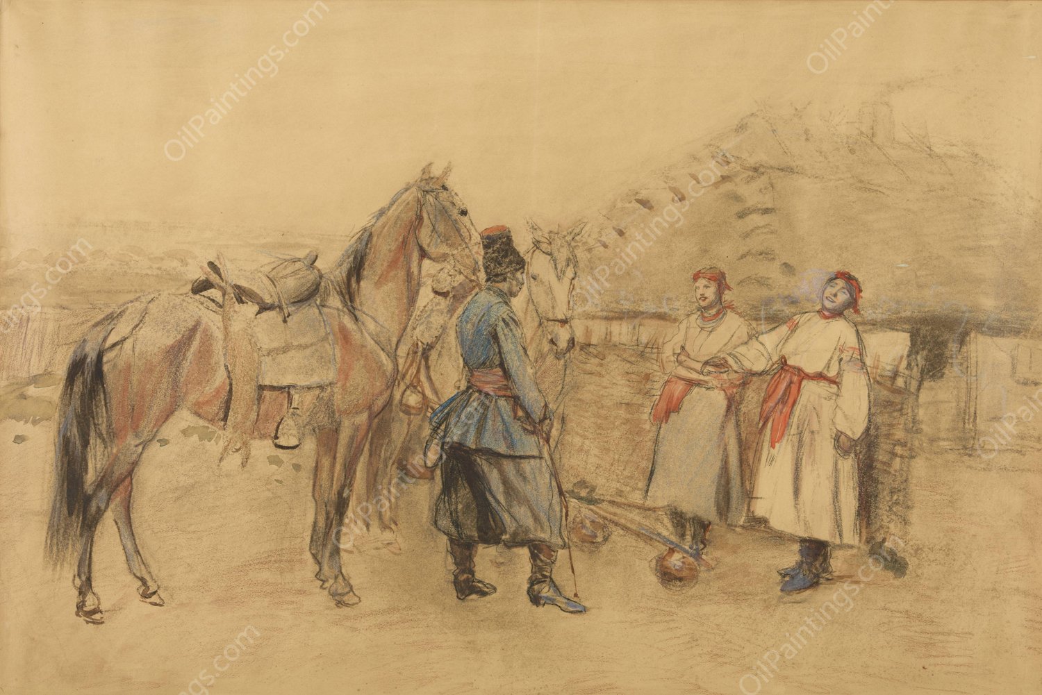 Courtship  by Jozef Chelmonski - Hand-Painted Oil Painting Reproduction