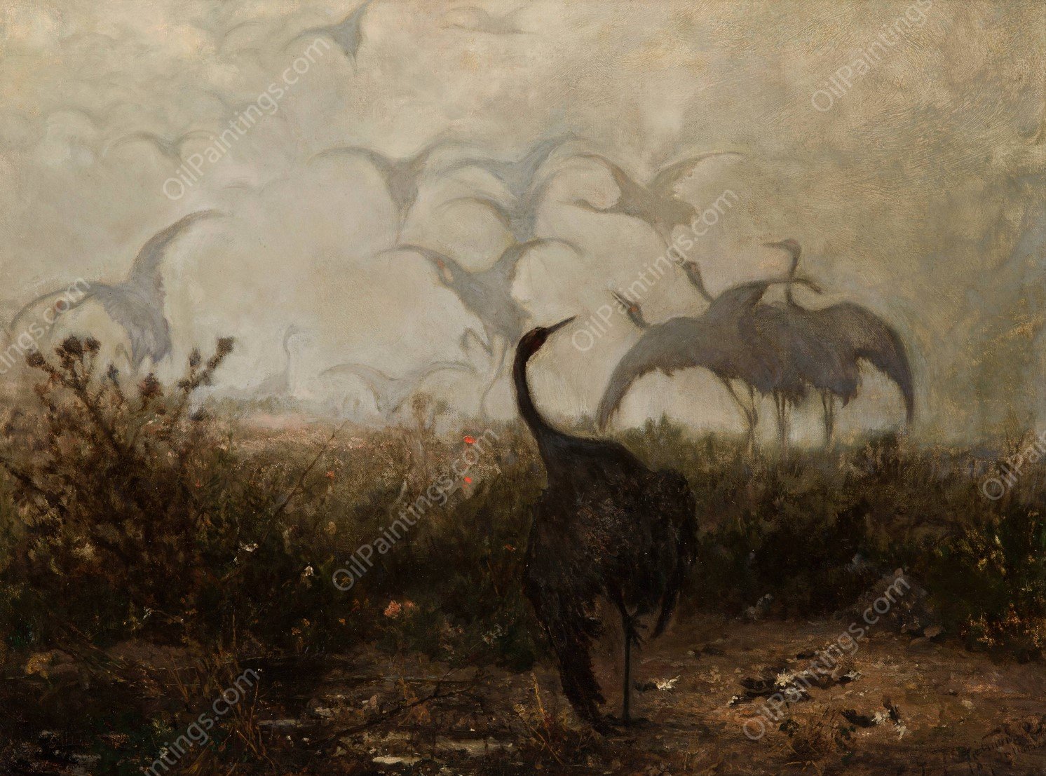 Cranes  by Jozef Chelmonski - Hand-Painted Oil Painting Reproduction