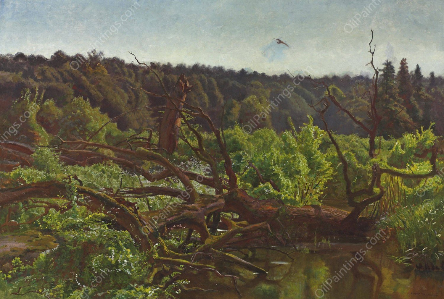 Deep forest - Windthrows  by Jozef Chelmonski - Hand-Painted Oil Painting Reproduction