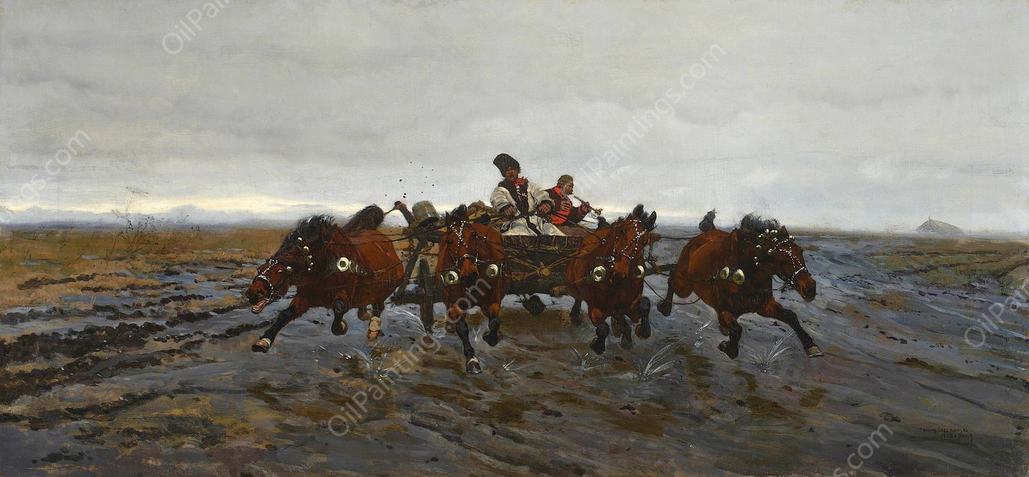 Four-in-hand  by Jozef Chelmonski - Hand-Painted Oil Painting Reproduction