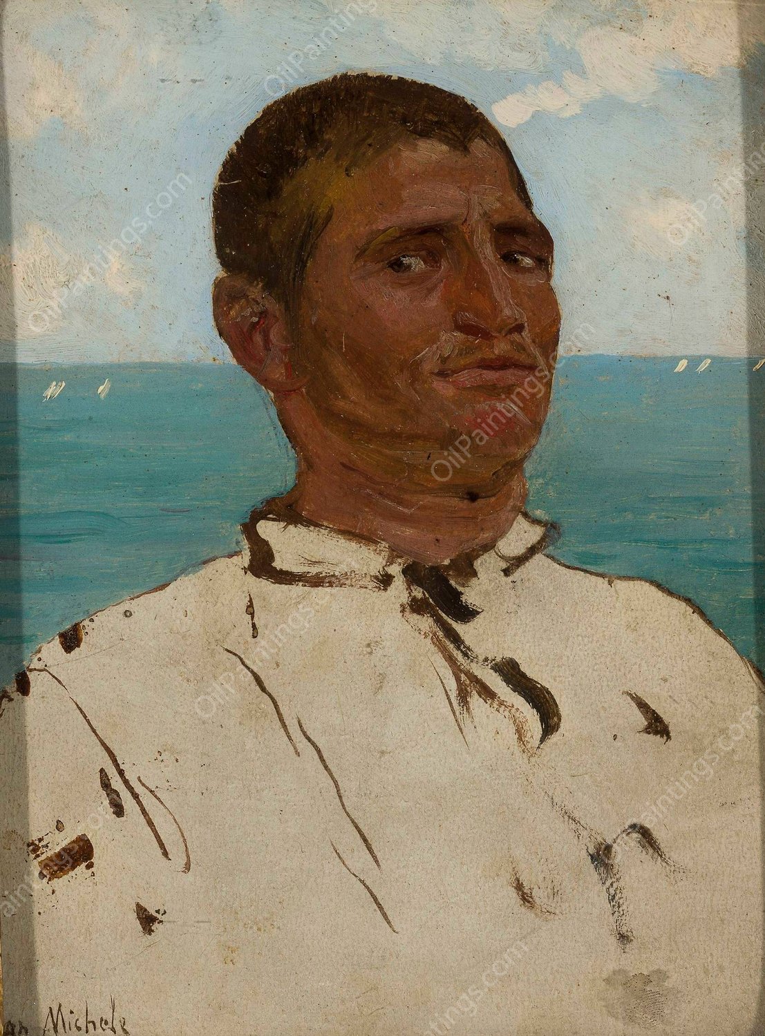 Man against the sea - Sudanese by Jozef Chelmonski - Hand-Painted Oil Painting Reproduction