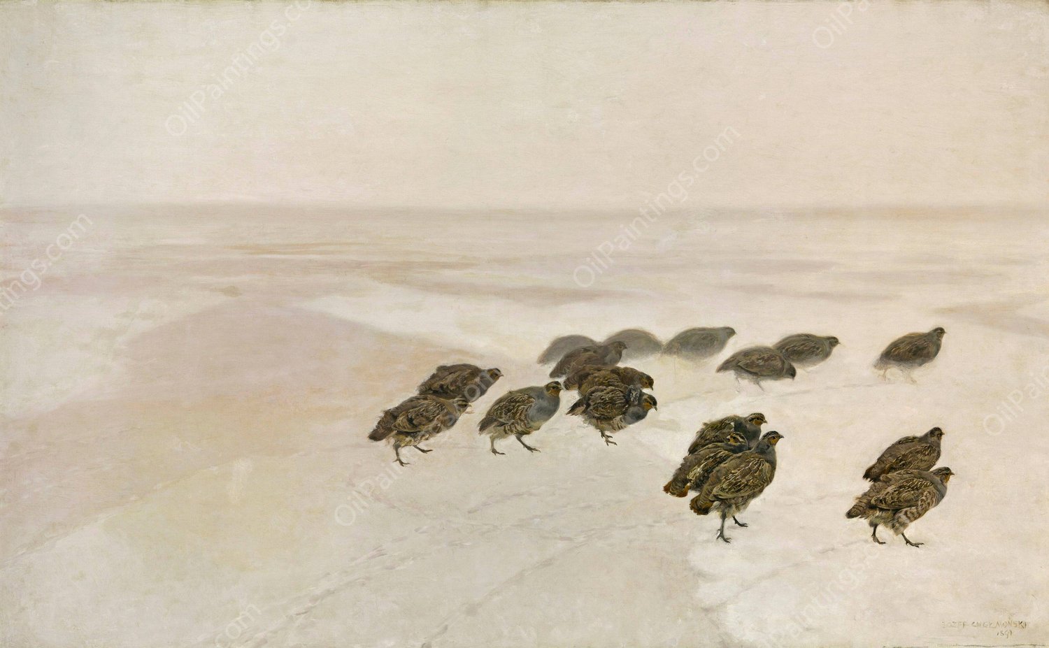 Partridges  by Jozef Chelmonski - Hand-Painted Oil Painting Reproduction