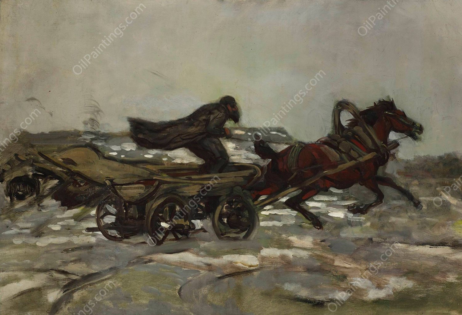 Rushing cart driven by a Jew  by Jozef Chelmonski - Hand-Painted Oil Painting Reproduction