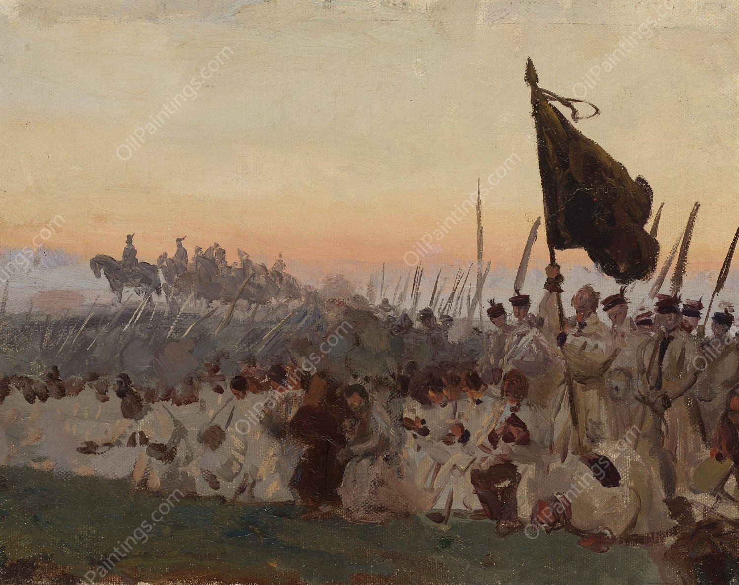 Scythemen, sketch for 'Raclawice'  by Jozef Chelmonski - Hand-Painted Oil Painting Reproduction