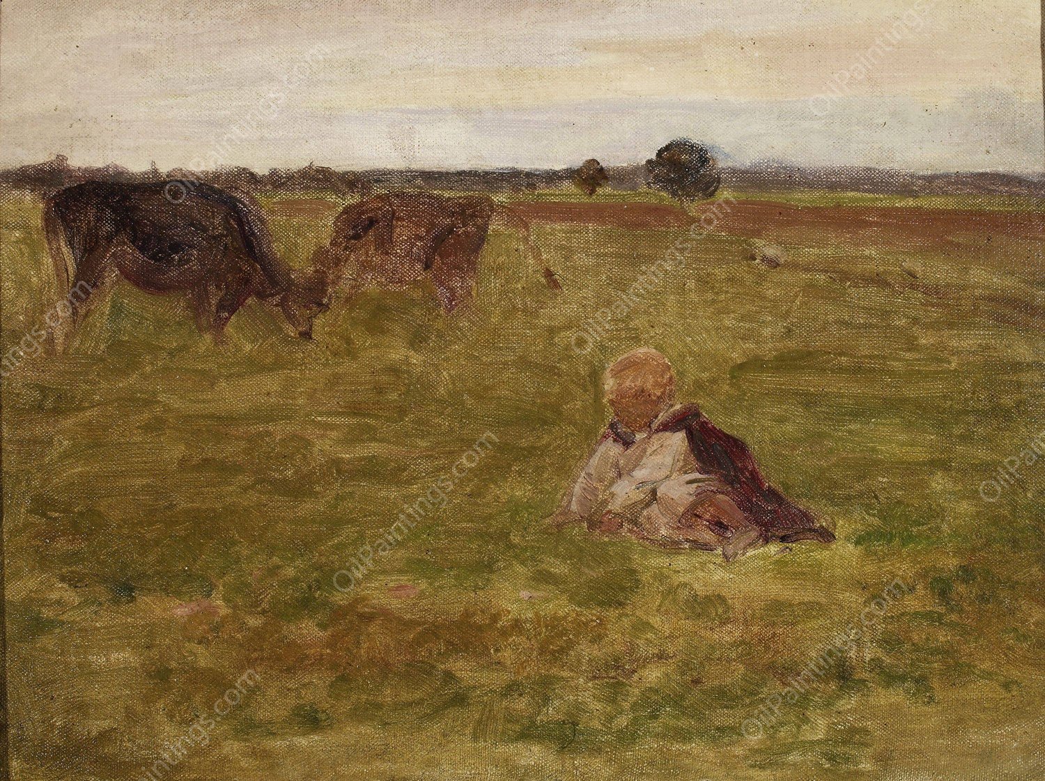 Study I for 'Shepherd Children'  by Jozef Chelmonski - Hand-Painted Oil Painting Reproduction