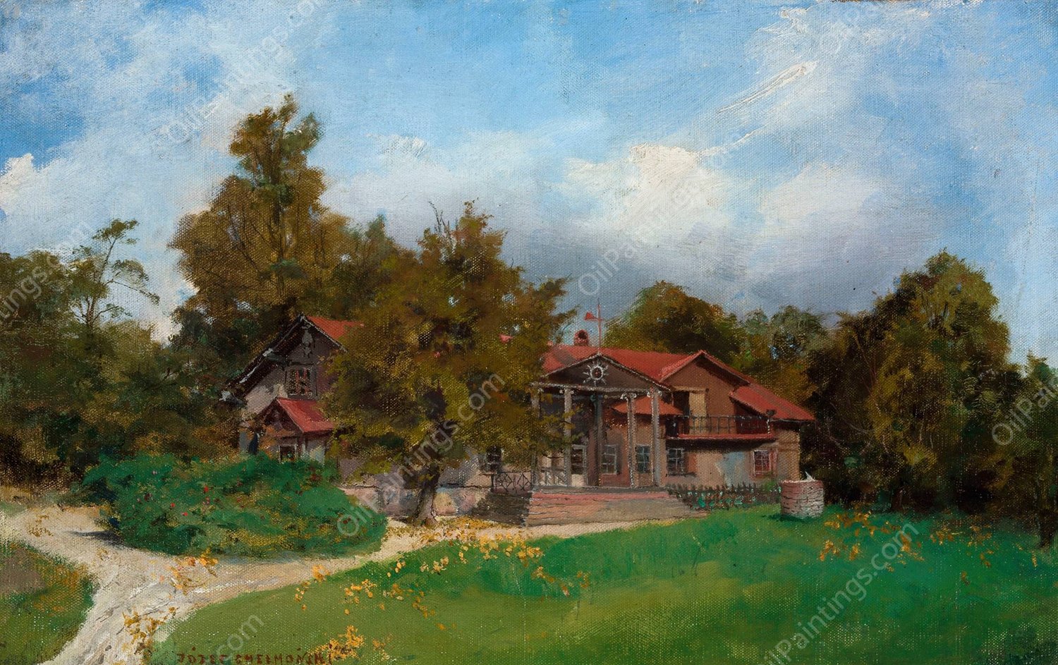 Villa in the garden - Kuklowka by Jozef Chelmonski - Hand-Painted Oil Painting Reproduction