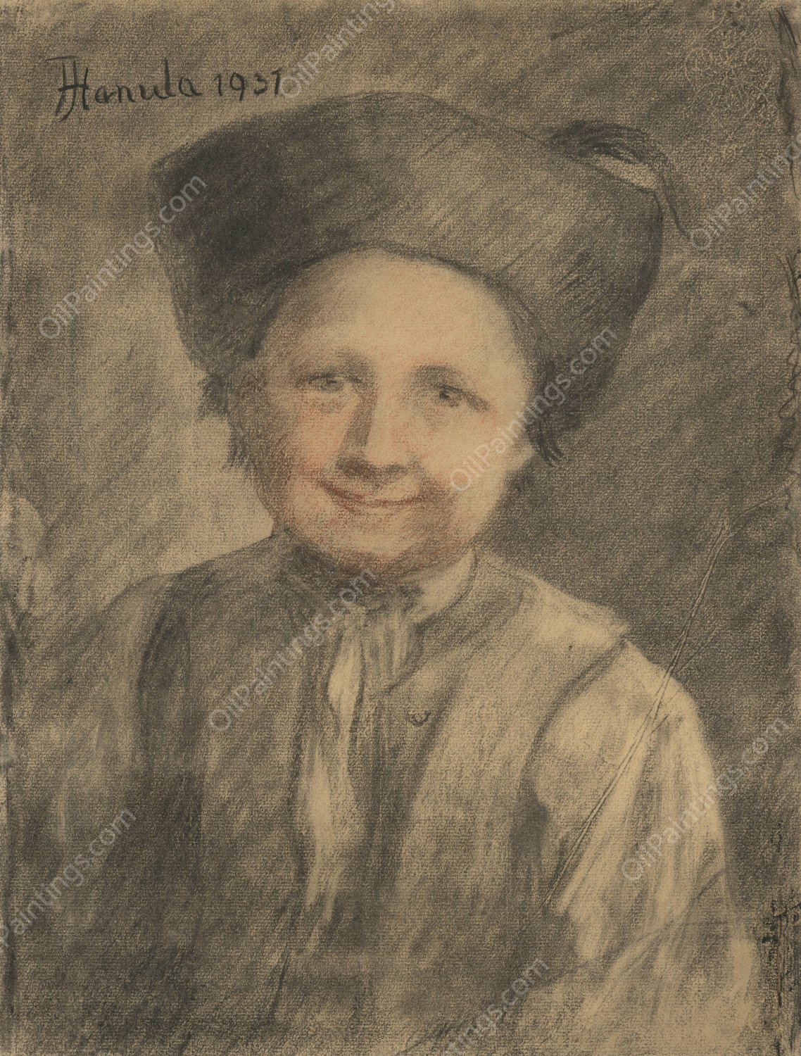 A farm boy's study  by Jozef Hanula - Hand-Painted Oil Painting Reproduction