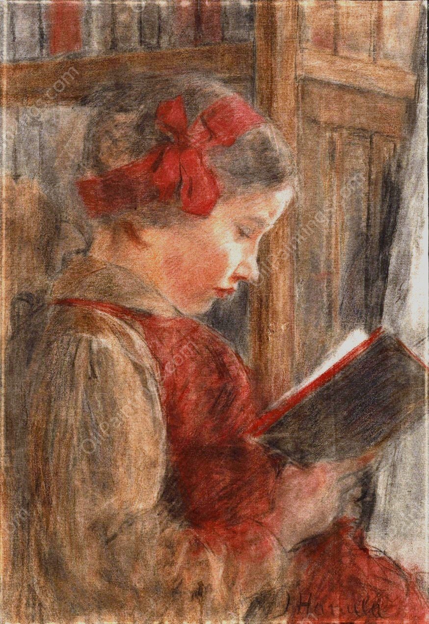 Girl with a Book  by Jozef Hanula - Hand-Painted Oil Painting Reproduction