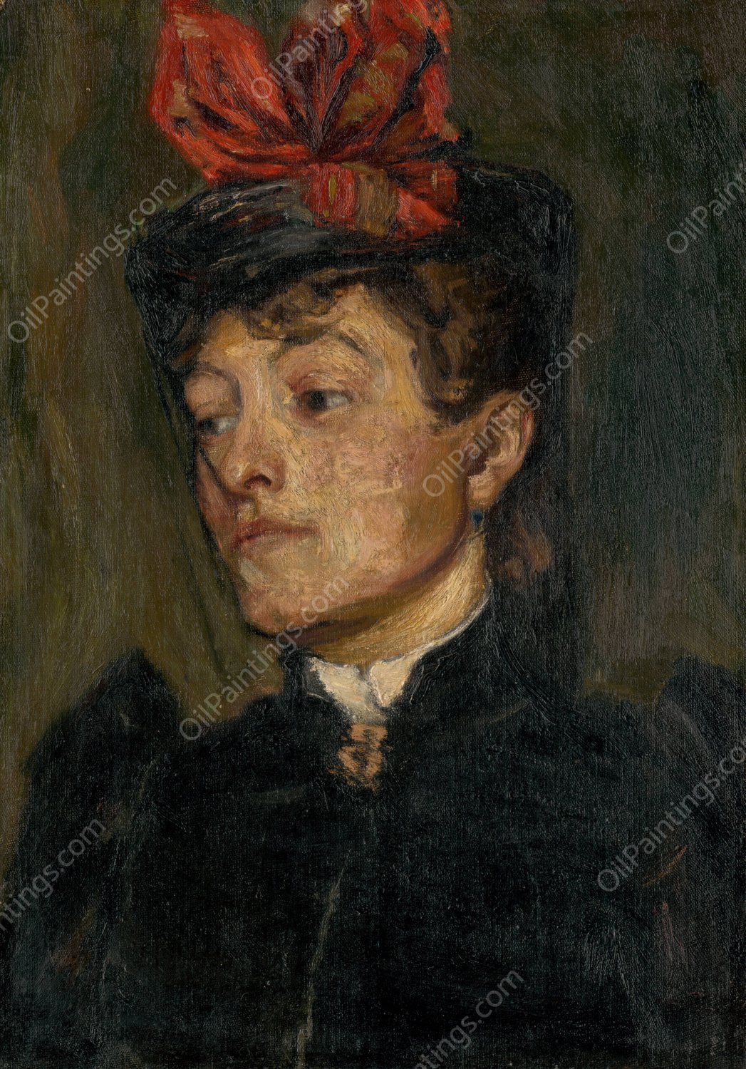 Head of a Lady in a Hat  by Jozef Hanula - Hand-Painted Oil Painting Reproduction