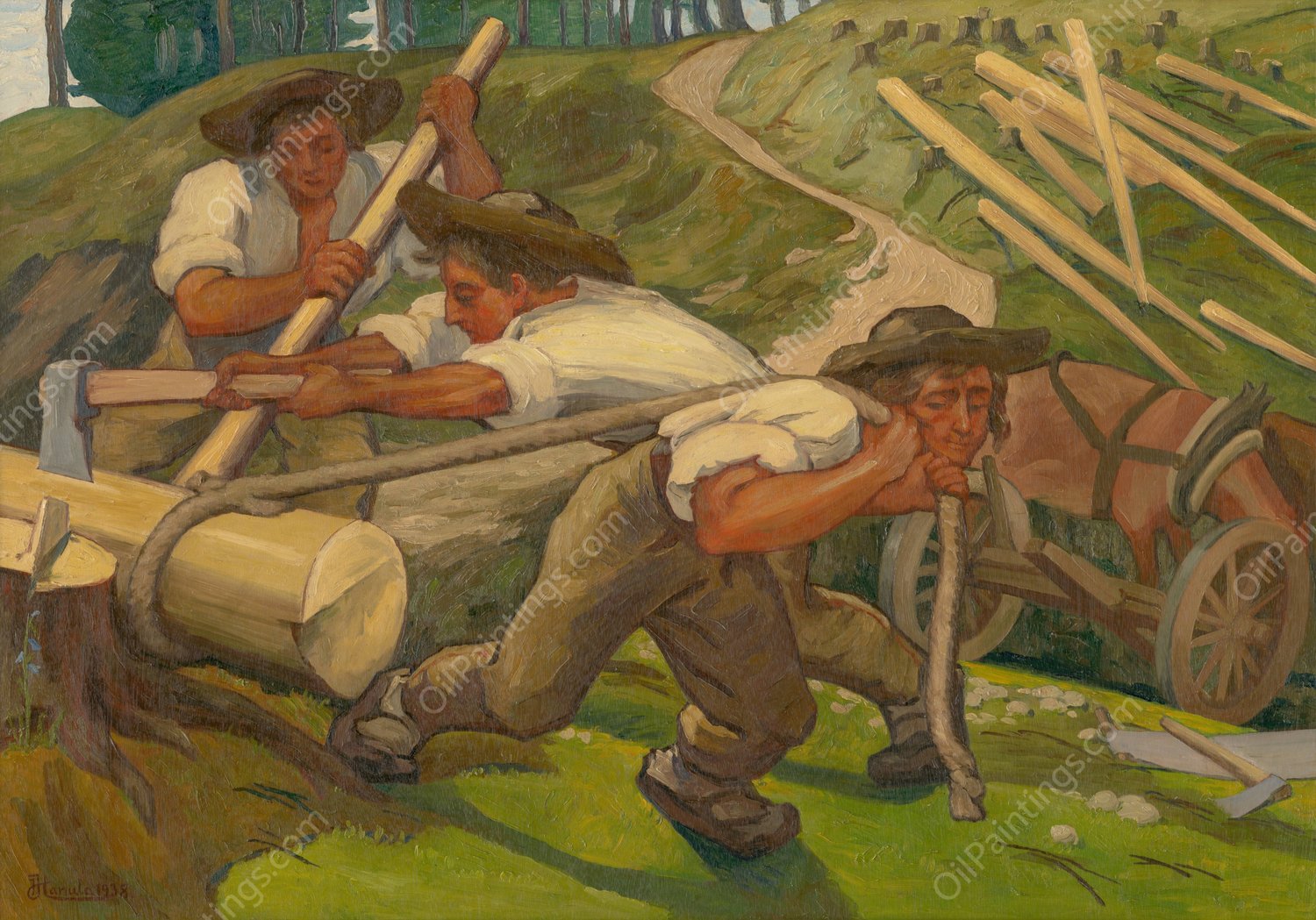Lumberjacks  by Jozef Hanula - Hand-Painted Oil Painting Reproduction