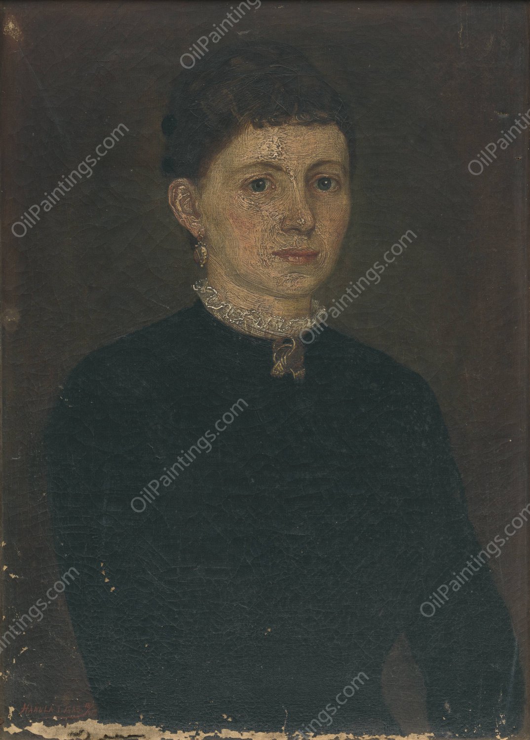 Portrait of a woman  by Jozef Hanula - Hand-Painted Oil Painting Reproduction