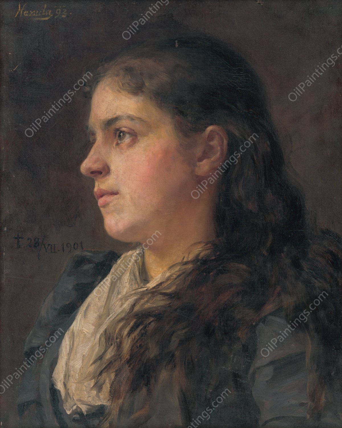 Portrait of a Woman  by Jozef Hanula - Hand-Painted Oil Painting Reproduction