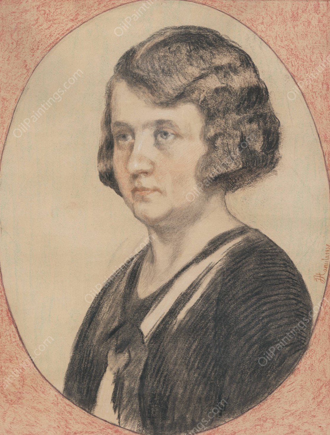 Portret Marie Hanulovej  by Jozef Hanula - Hand-Painted Oil Painting Reproduction