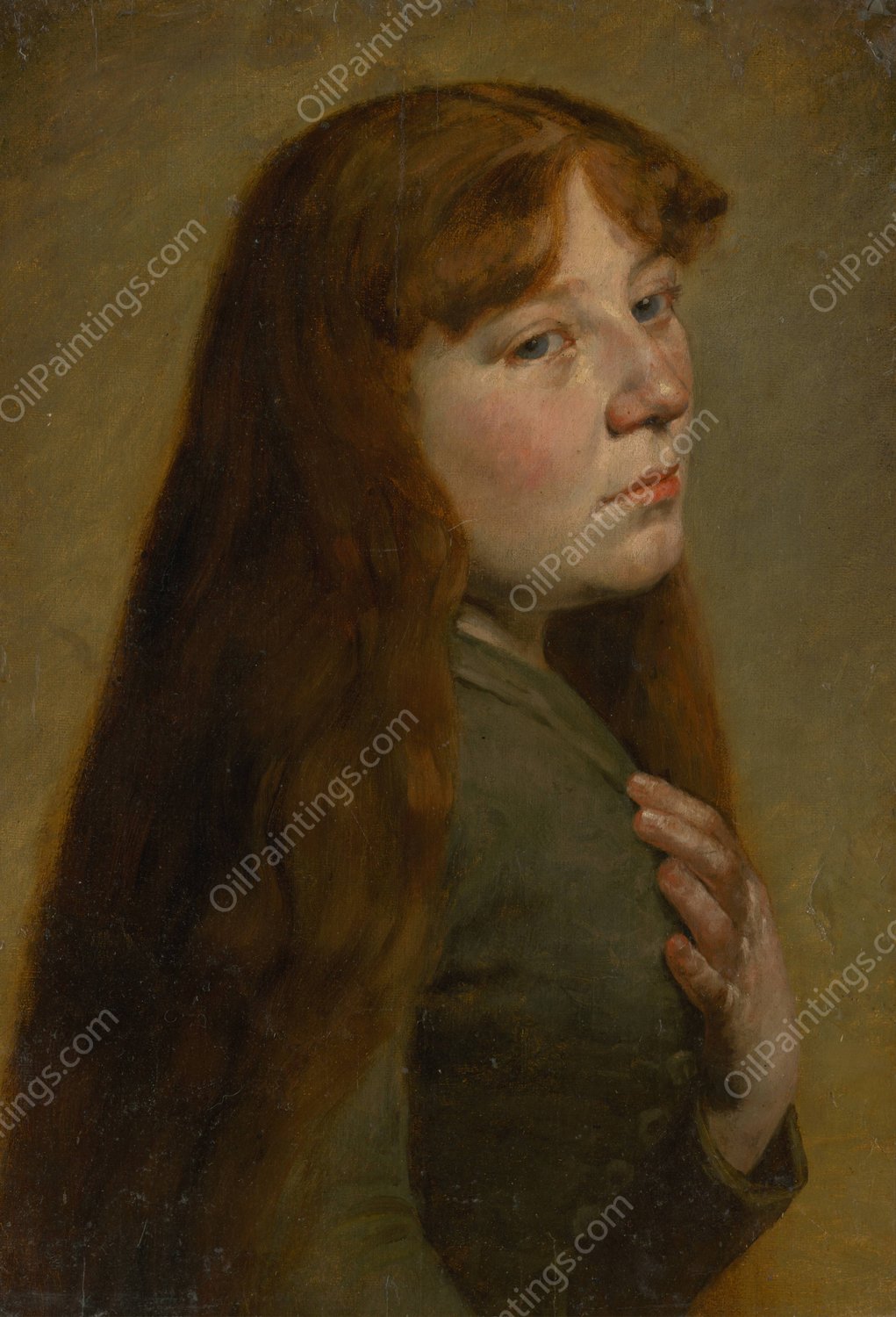 Study of a Woman from Three Quarters Profile  by Jozef Hanula - Hand-Painted Oil Painting Reproduction